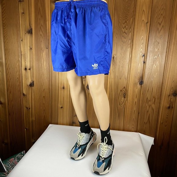 VTG 80s Adidas Track High Shorts Men's Size Large Solid Blue Trifold Polyester - Picture 2 of 10